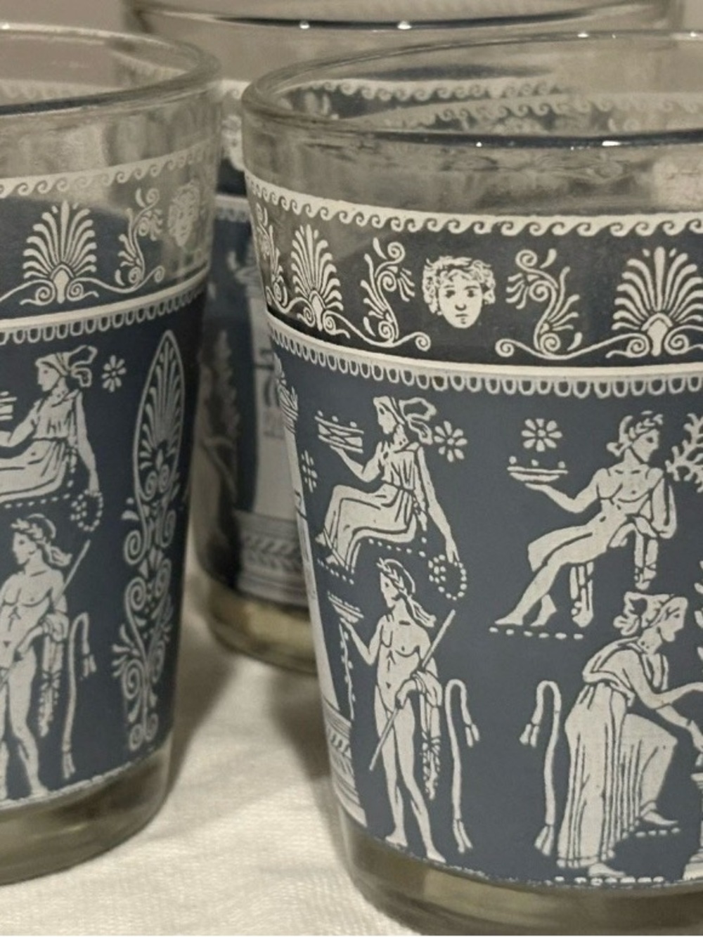 3 Blue Classic Neoclassical Glass Tumbler - Set of Decorative Drinking Glasses